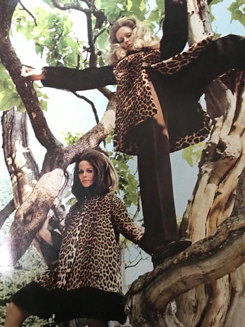 An advertisement for Leopard Skin coats featured in October Vogue, 1969